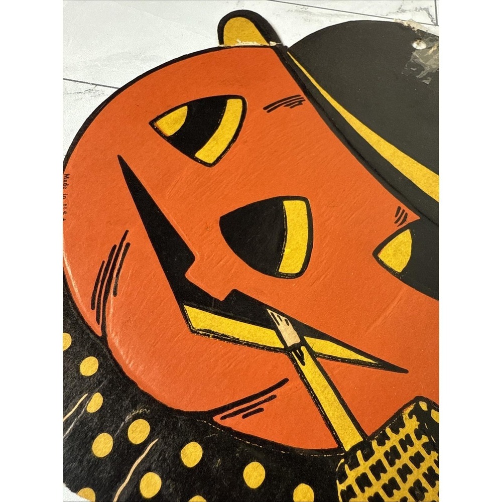 Vintage Diecut PUMPKIN HEAD Cob Pipe Hanging HALLOWEEN DECORATION LUHRS - Picture 7 of 8